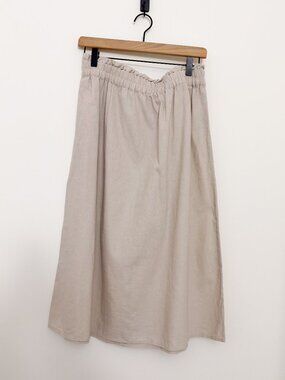 Morgan Taylor Beige Linen Blend Midi Skirt Medium Elastic Waist